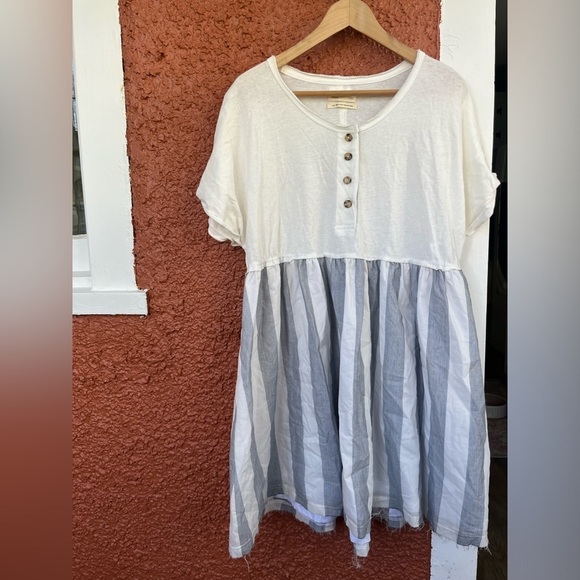 Urban Outfitters Oversized Margo Mixed Henley T-Shirt Dress Size Large White - Picture 1 of 9